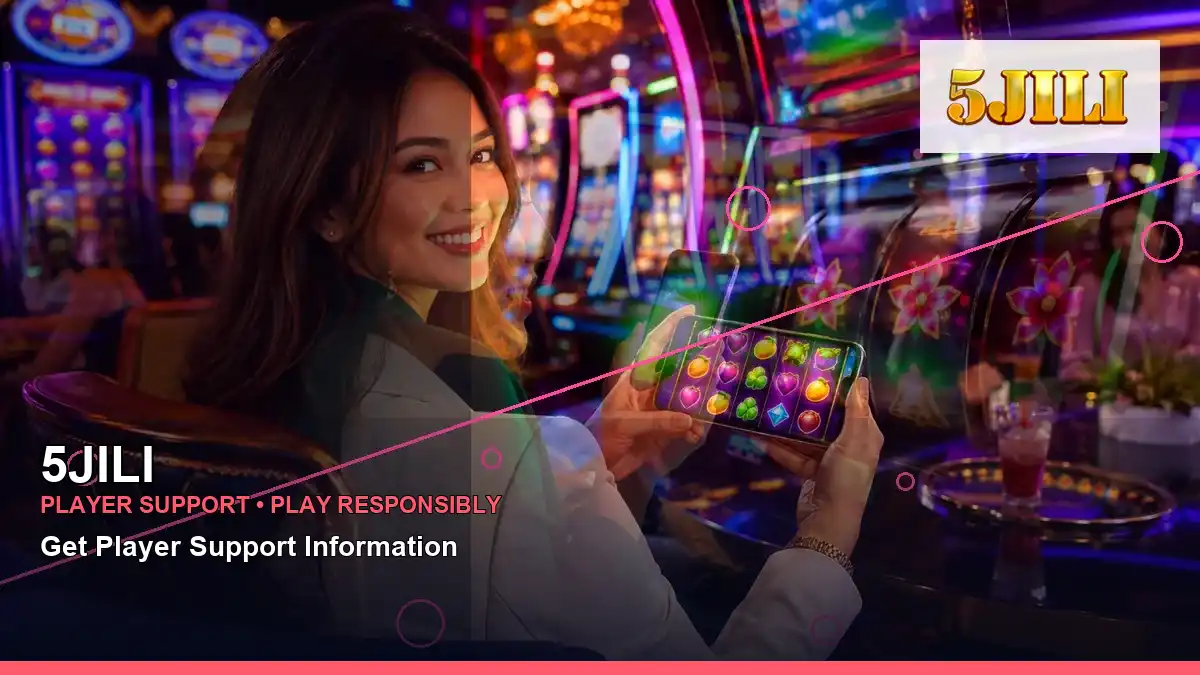 5JILI party online slot games featuring an adult Filipina casino host with a left-diagonal composition