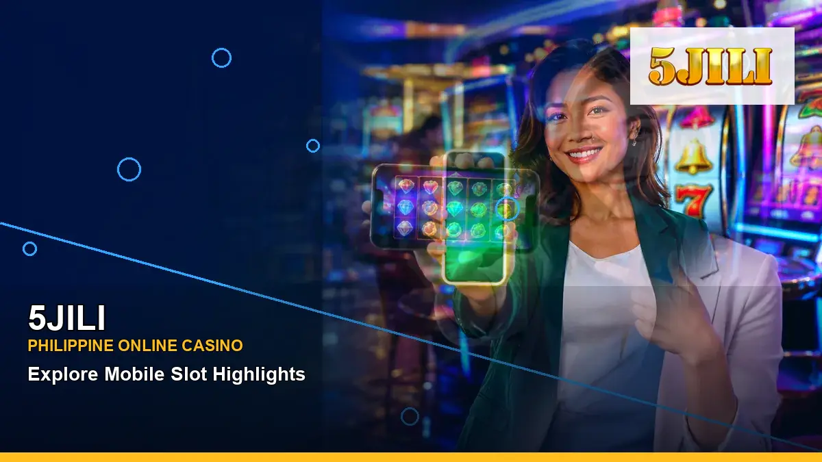 5JILI mobile casino app featuring an adult Filipina casino host with a right-framed composition — view 2